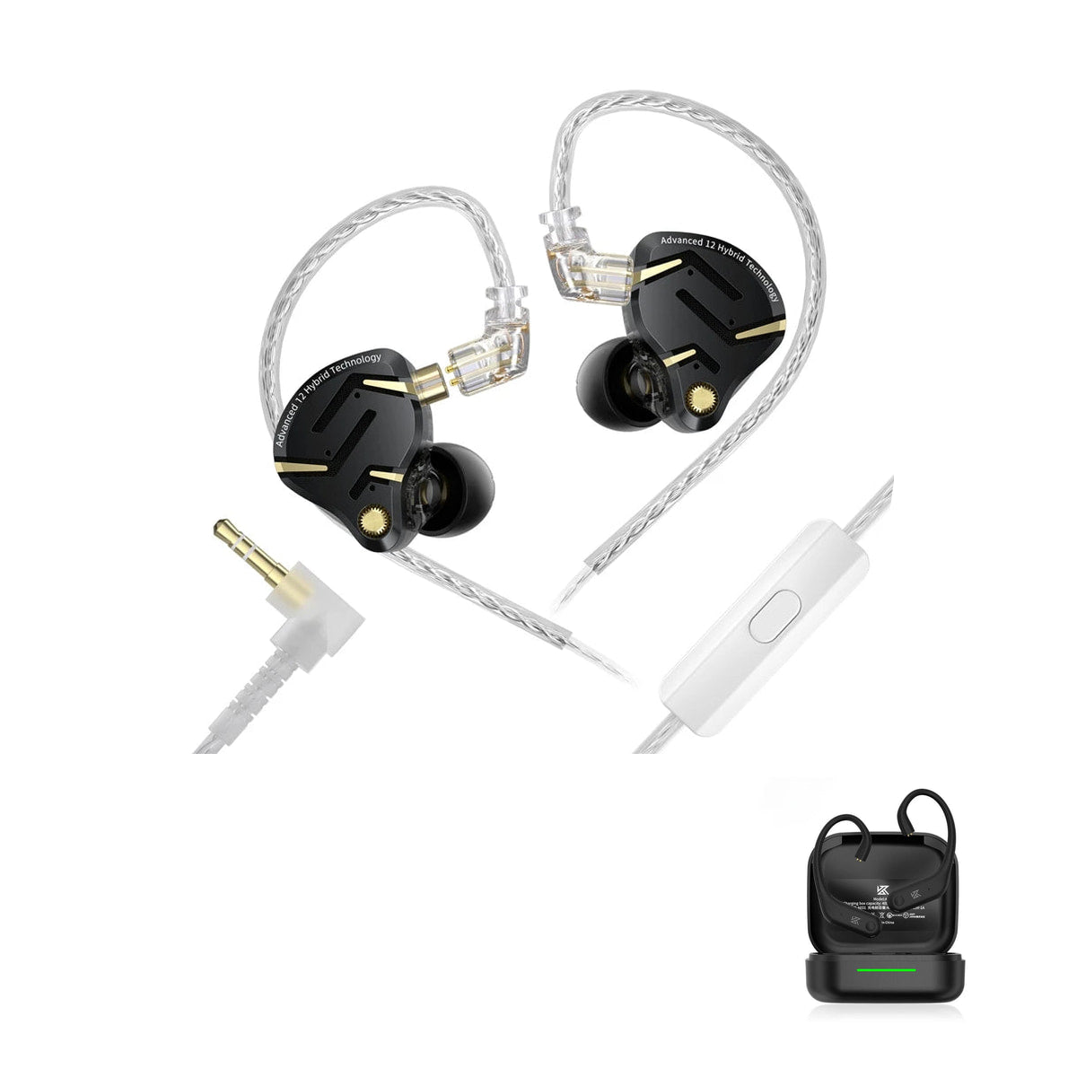 New KZ ZS12 PRO 2 - 12 Drivers HiFi Premium with KZ AE01 Bluetooth adapter — Black / Mic (3.5mm) / With Bluetooth