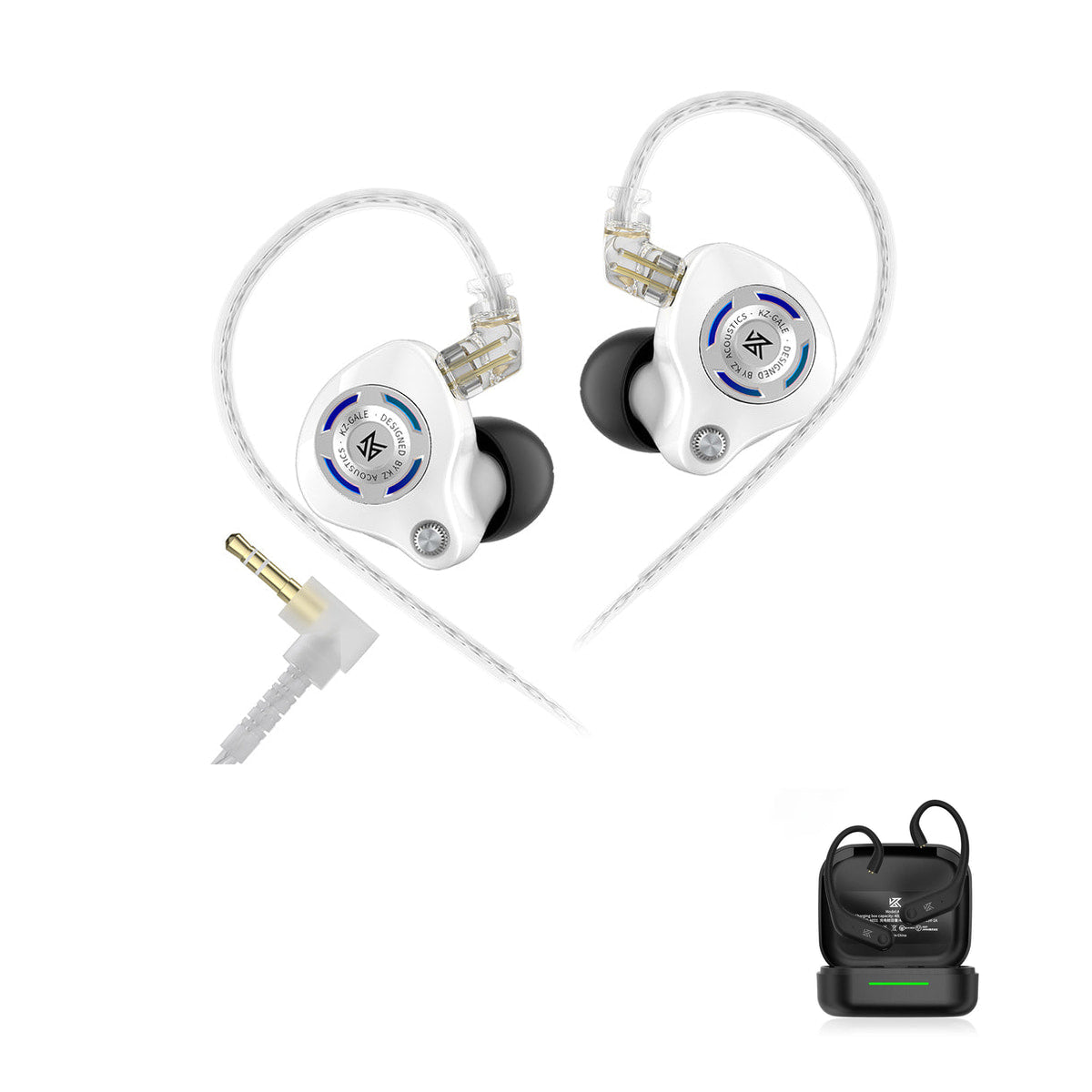 New KZ Gale - HiFi In-Ear Gaming Earphones with KZ AE01 Bluetooth adapter — Arctic White / No Mic (3.5mm) / With Bluetooth