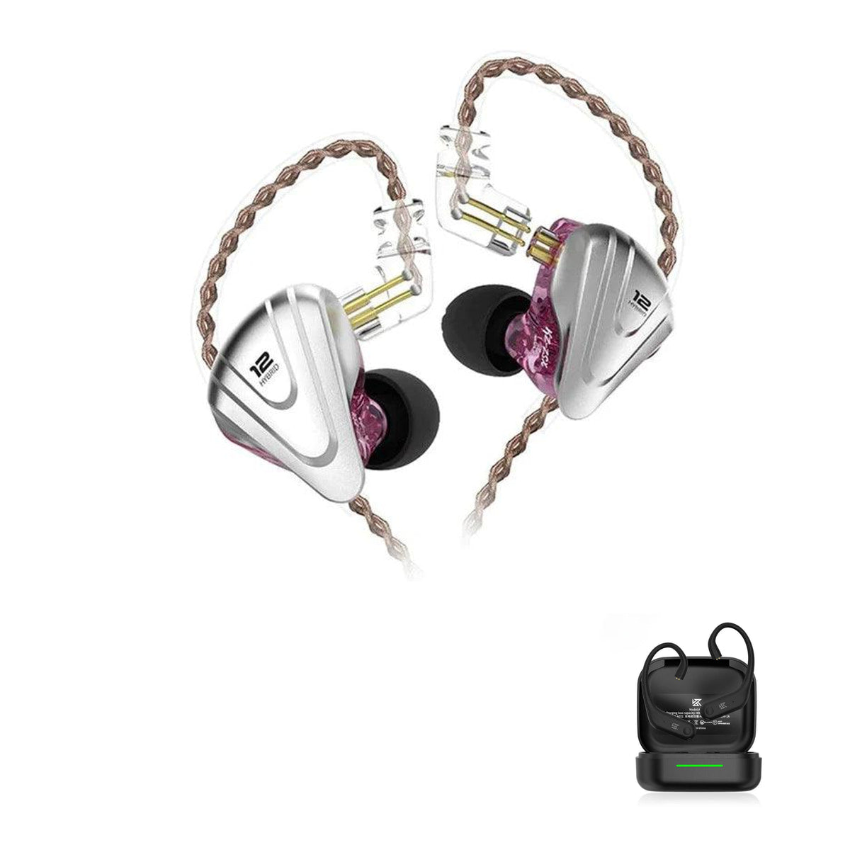 KZ ZSX - 12 Drivers IEM Earphones with KZ AE01 Bluetooth adapter — Purple / No Mic / With Bluetooth