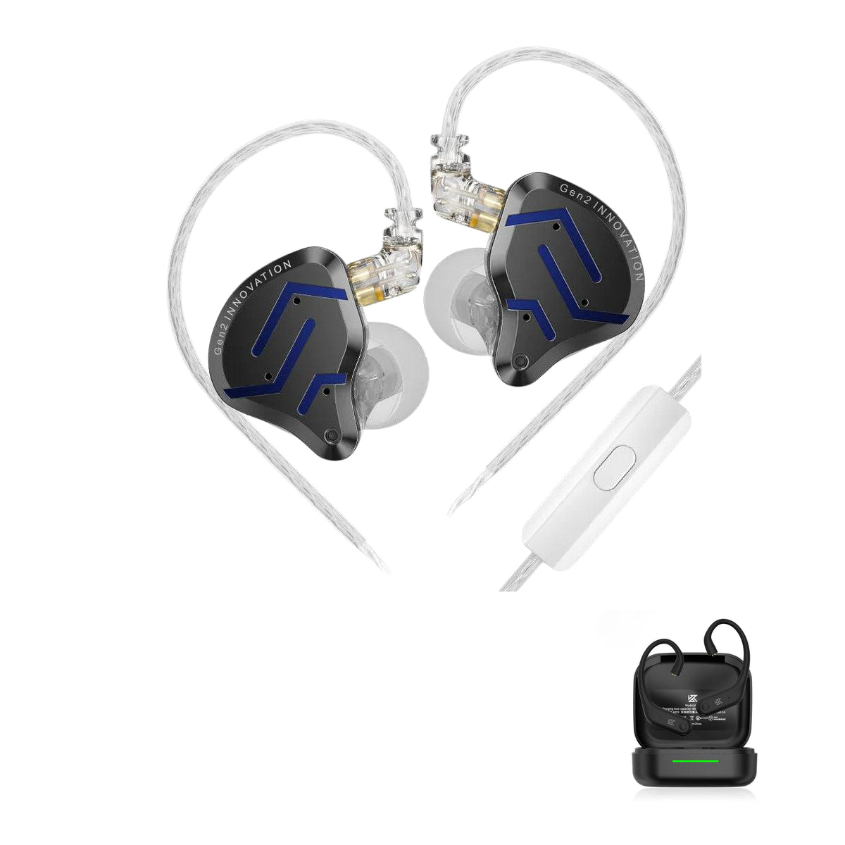 KZ ZSN PRO 2 - Hybrid IEM Earphones with KZ AE01 Bluetooth adapter — Midnight Black (Limited version) / Mic / With Bluetooth