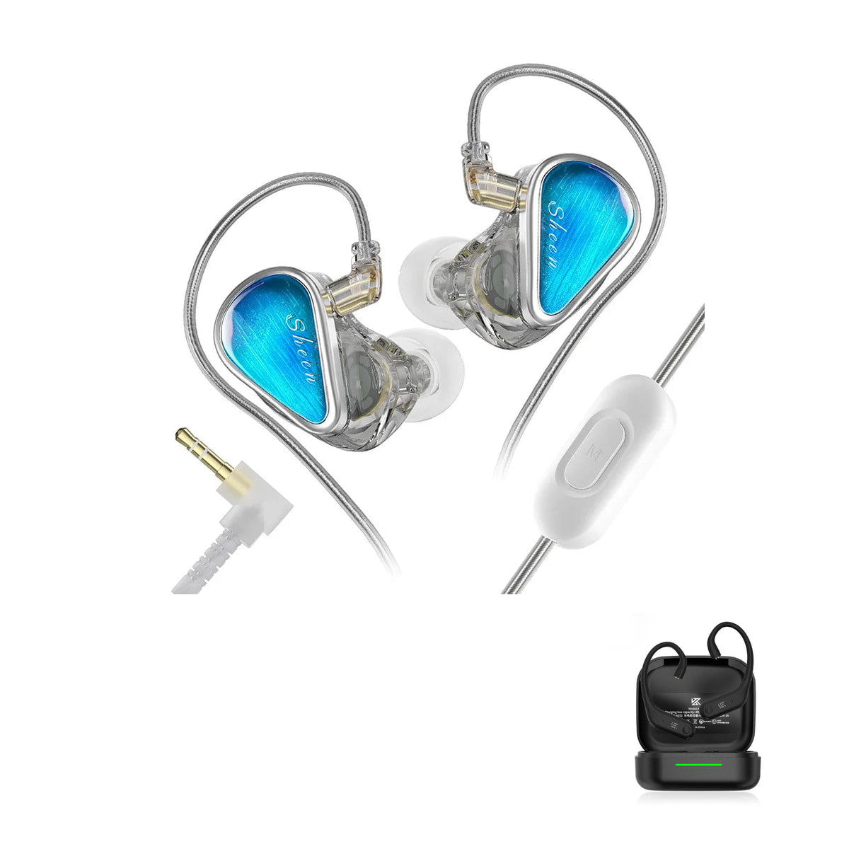 KZ Sheen — Hi-Fi IEM with Dual Dynamic Drivers with KZ AE01 Bluetooth adapter — Silver / 3.5mm (With Mic) / With Bluetooth