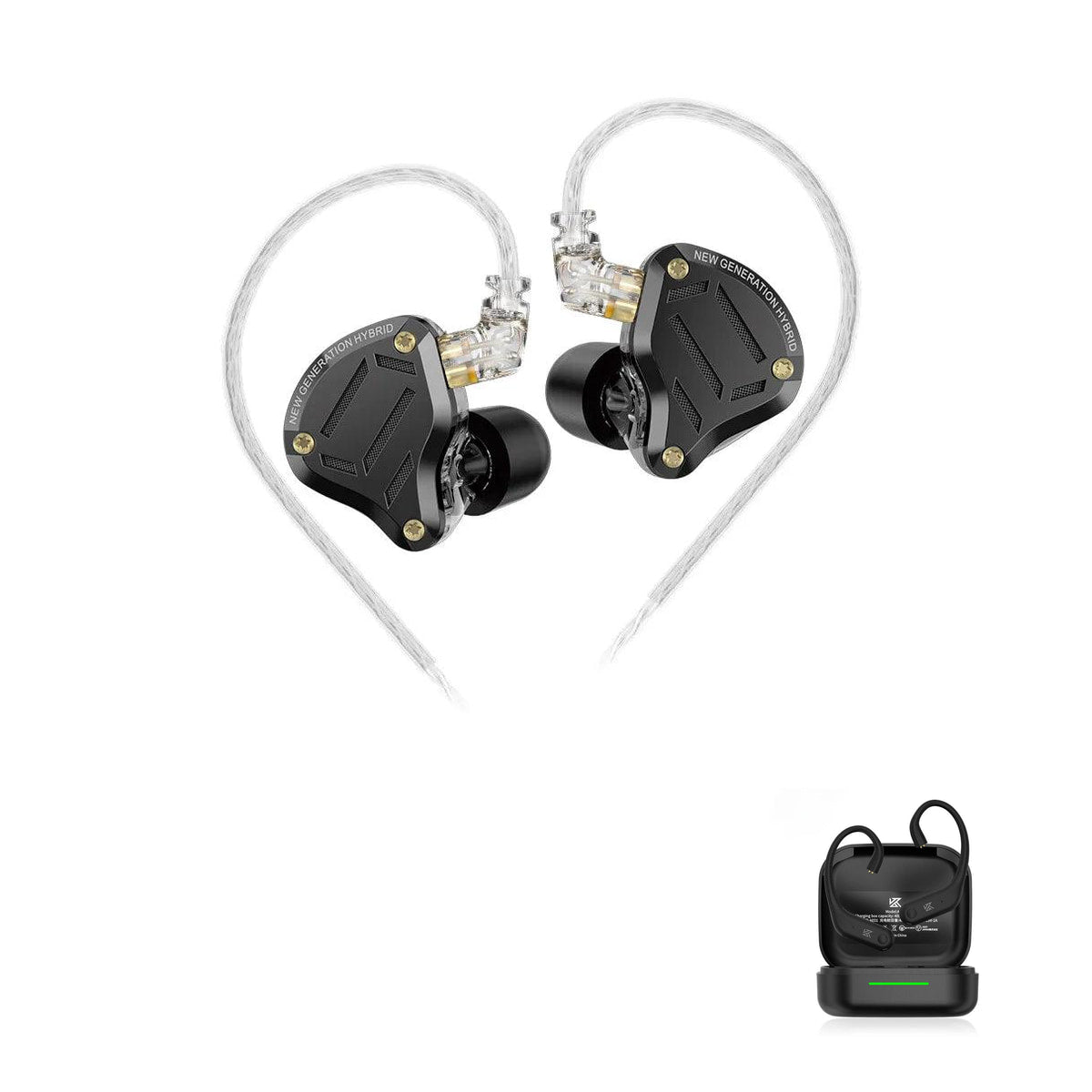 KZ ZS10 Pro 2 with KZ AE01 Bluetooth adapter — Black / No Mic / With Bluetooth