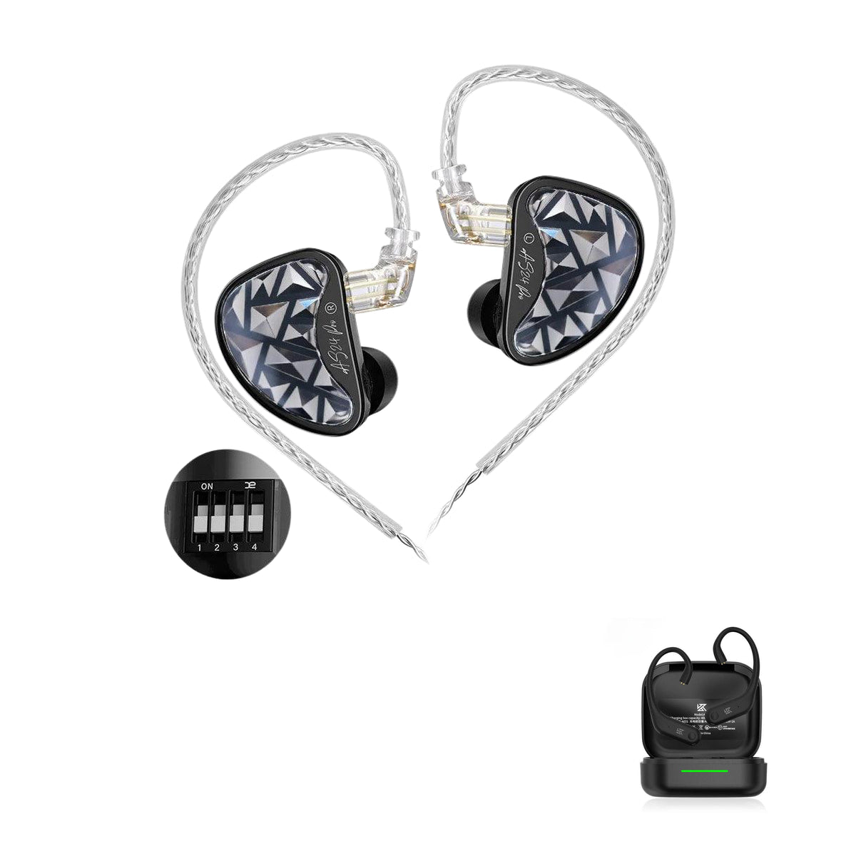 KZ AS24 PRO - Professional 24 Drivers Gaming Earphones with KZ AE01 Bluetooth adapter — Tuning / No Mic / With Bluetooth
