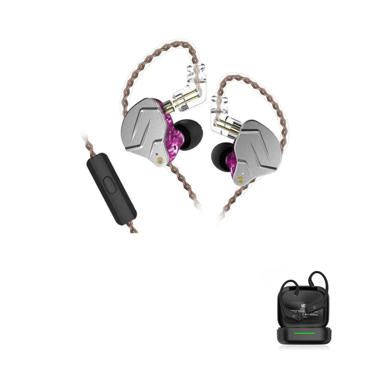 KZ ZSN PRO - Dual Driver IEM Earphones with KZ AE01 Bluetooth adapter — Purple / Mic / With Bluetooth