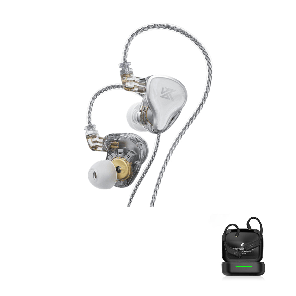 KZ ZAS - 16 Drivers IEM Earphones with KZ AE01 Bluetooth adapter — White / No Mic / With Bluetooth, White / Mic / With Bluetooth