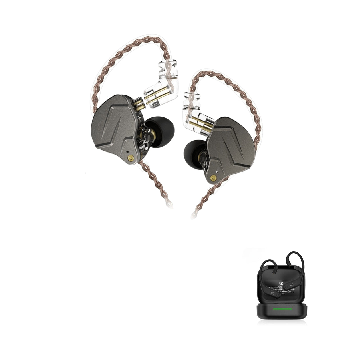KZ ZSN PRO - Dual Driver IEM Earphones with KZ AE01 Bluetooth adapter — Gray / No Mic / With Bluetooth