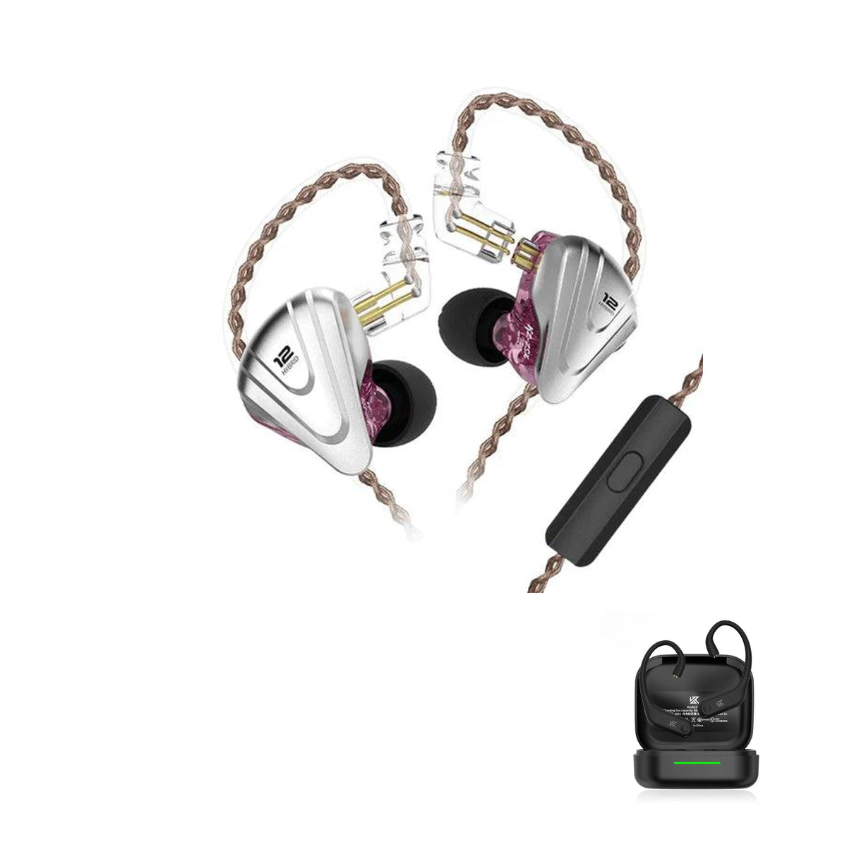 KZ ZSX - 12 Drivers IEM Earphones with KZ AE01 Bluetooth adapter — Purple / Mic / With Bluetooth
