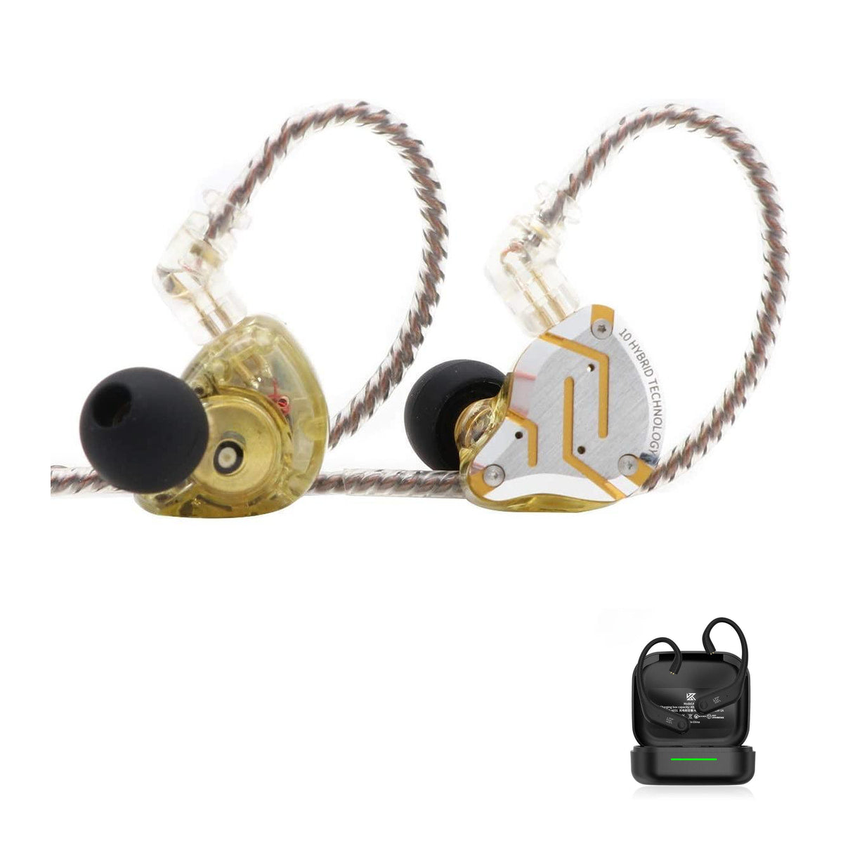 KZ ZS10 PRO - 10 Drivers IEM Earphones with KZ AE01 Bluetooth adapter — Gold / No Mic / With Bluetooth, Gold / Mic / With Bluetooth