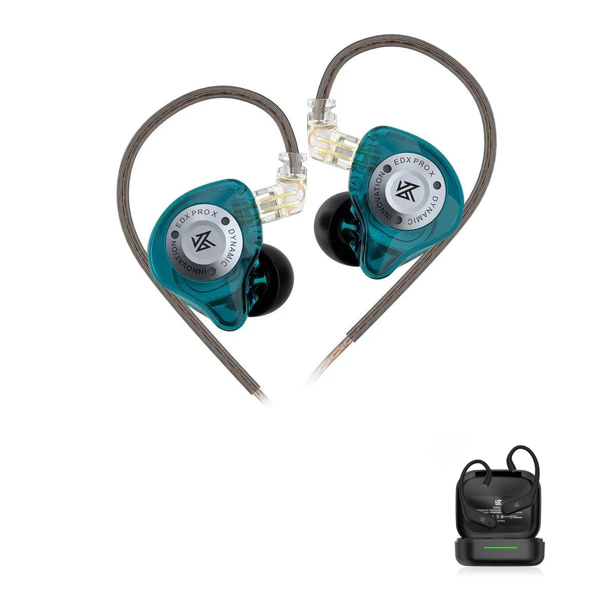 KZ EDX PRO X - Dynamic Gaming Earphones with KZ AE01 Bluetooth adapter — Cyan / No Mic / With Bluetooth