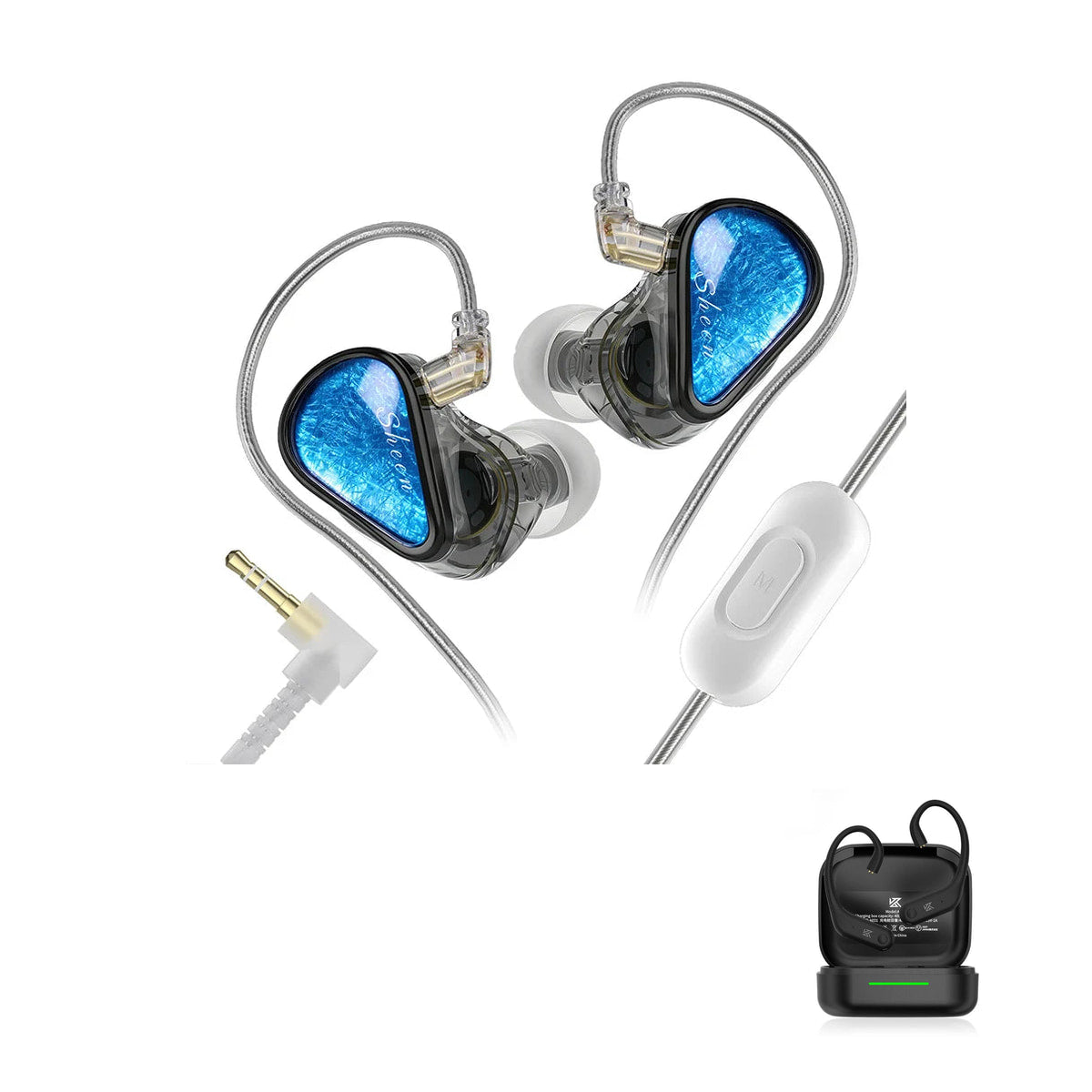 KZ Sheen — Hi-Fi IEM with Dual Dynamic Drivers with KZ AE01 Bluetooth adapter — Black / 3.5mm (With Mic) / With Bluetooth