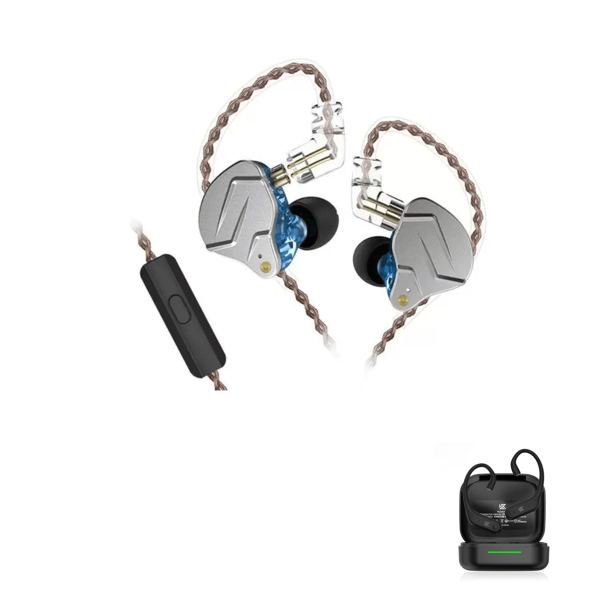KZ ZSN PRO - Dual Driver IEM Earphones with KZ AE01 Bluetooth adapter — Blue / Mic / With Bluetooth