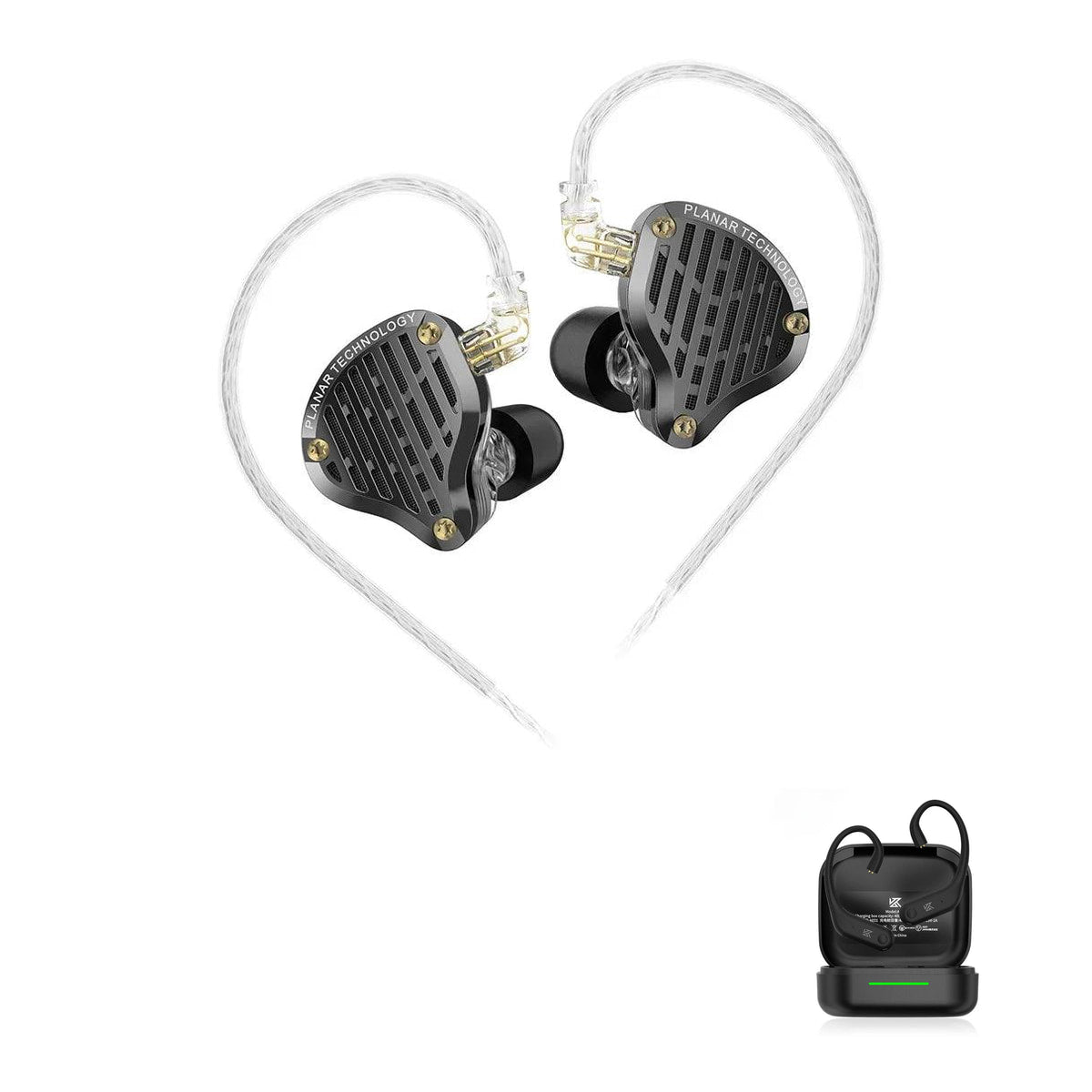 KZ PR3: Planar In-Ear Monitors for Musicians with KZ AE01 Bluetooth adapter — Black / No Mic / With Bluetooth
