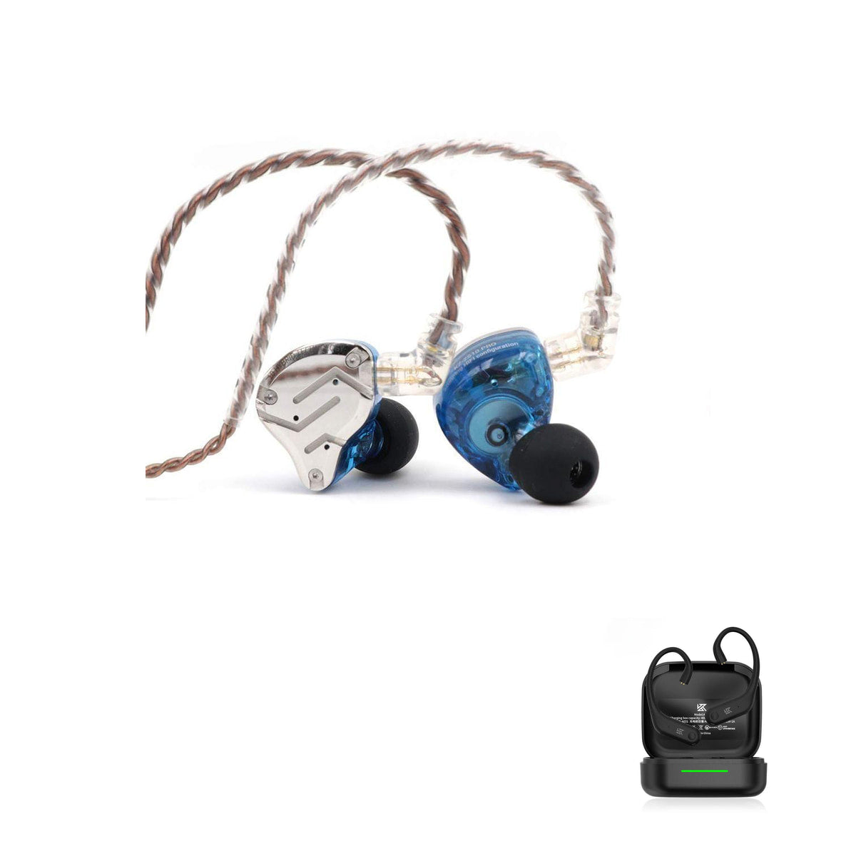 KZ ZS10 PRO - 10 Drivers IEM Earphones with KZ AE01 Bluetooth adapter — Blue / No Mic / With Bluetooth, Blue / Mic / With Bluetooth