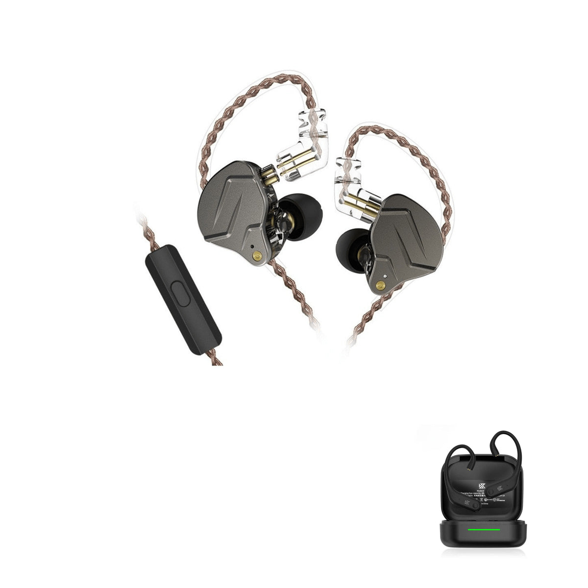 KZ ZSN PRO - Dual Driver IEM Earphones with KZ AE01 Bluetooth adapter — Gray / Mic / With Bluetooth