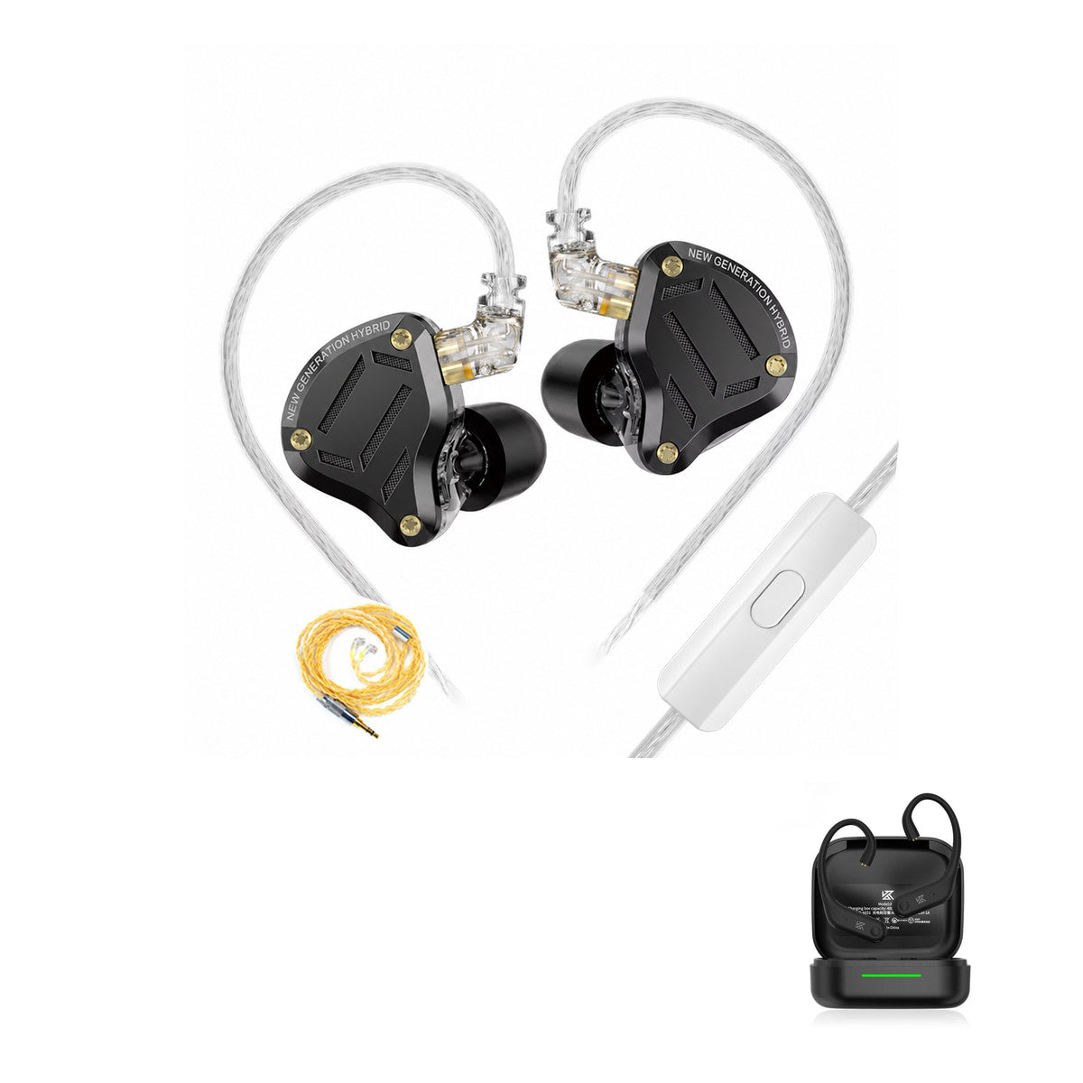 KZ ZS10 Pro 2 Gaming Earphones with KZ AE01 Bluetooth adapter — Black Upgraded Cable / Mic / With Bluetooth