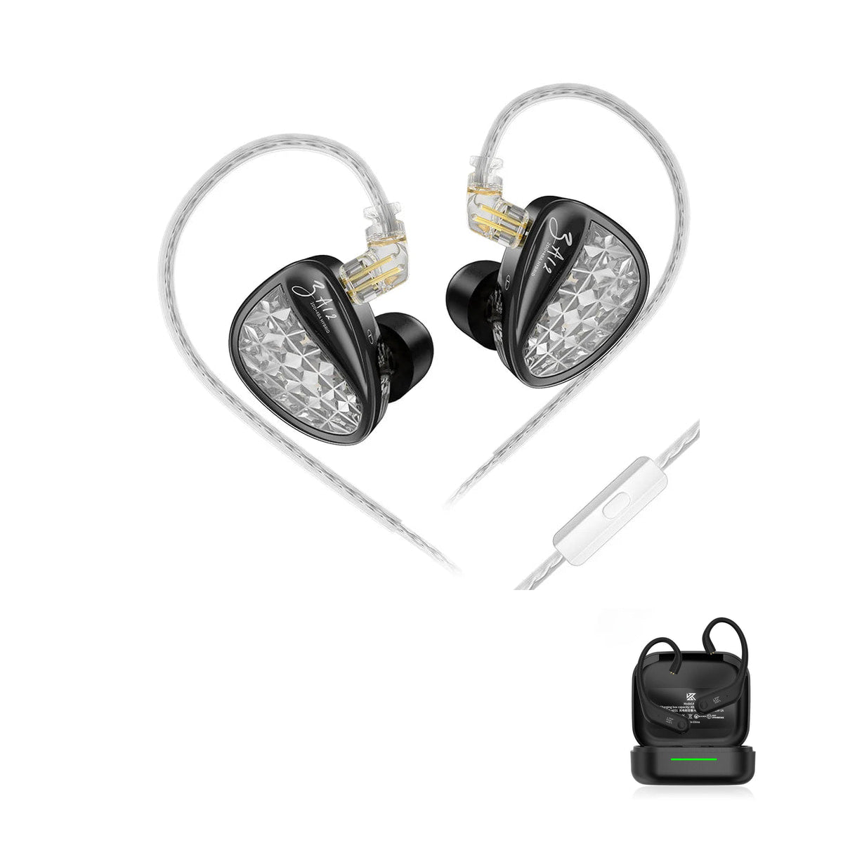 KZ ZA12 - New Professional 12 Drivers Hybrid Earphones with KZ AE01 Bluetooth adapter — Black Standard / Mic / With Bluetooth