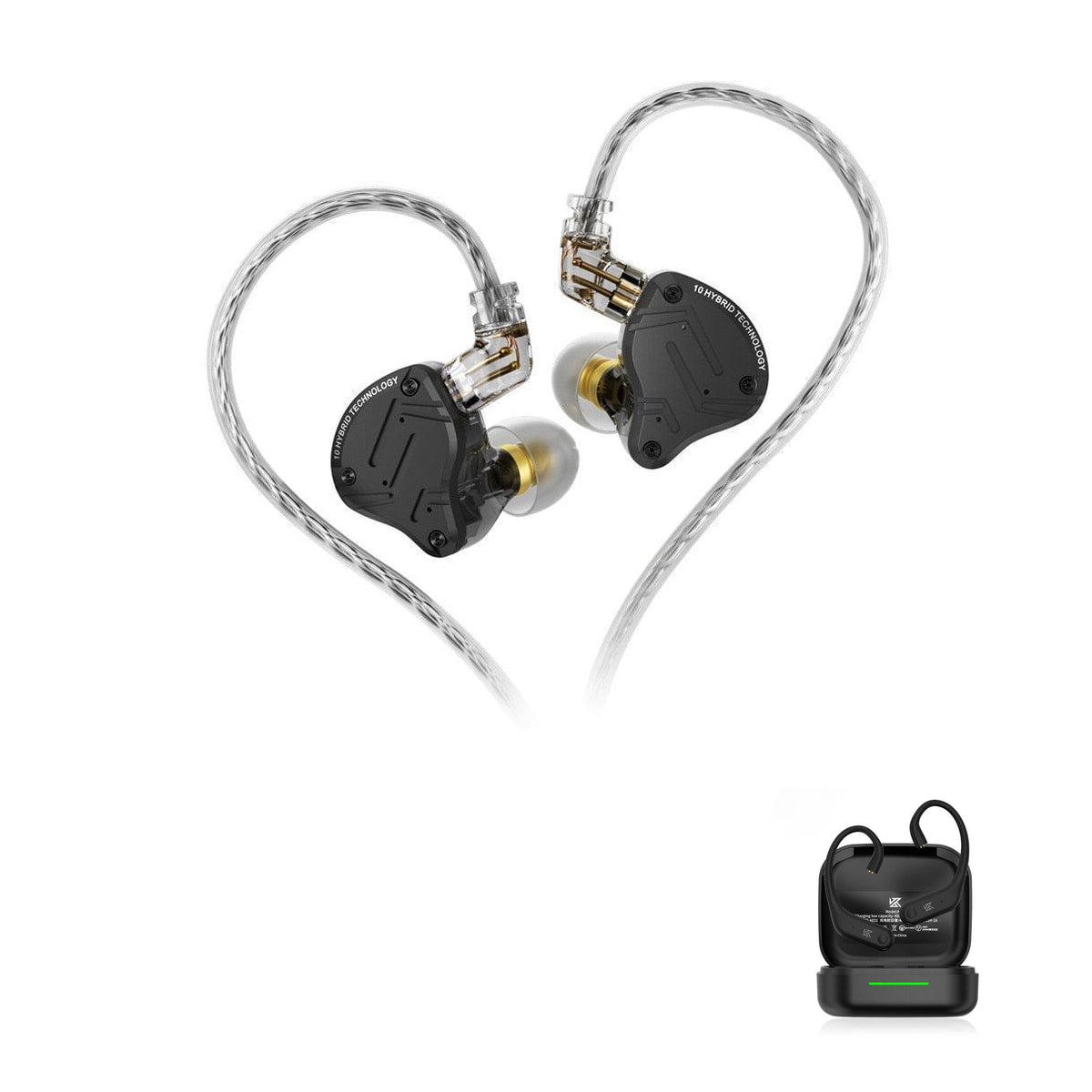 KZ ZS10 PRO X - 10 Drivers IEM Earphones with KZ AE01 Bluetooth adapter — Black / No Mic / With Bluetooth, Black / Mic / With Bluetooth