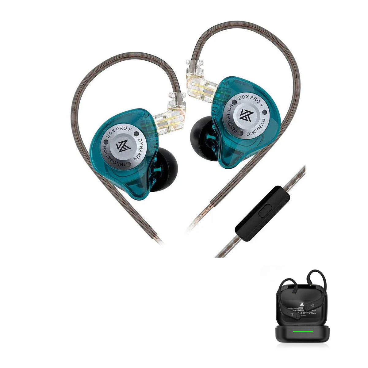 KZ EDX PRO X - Dynamic Gaming Earphones with KZ AE01 Bluetooth adapter — Cyan / Mic / With Bluetooth