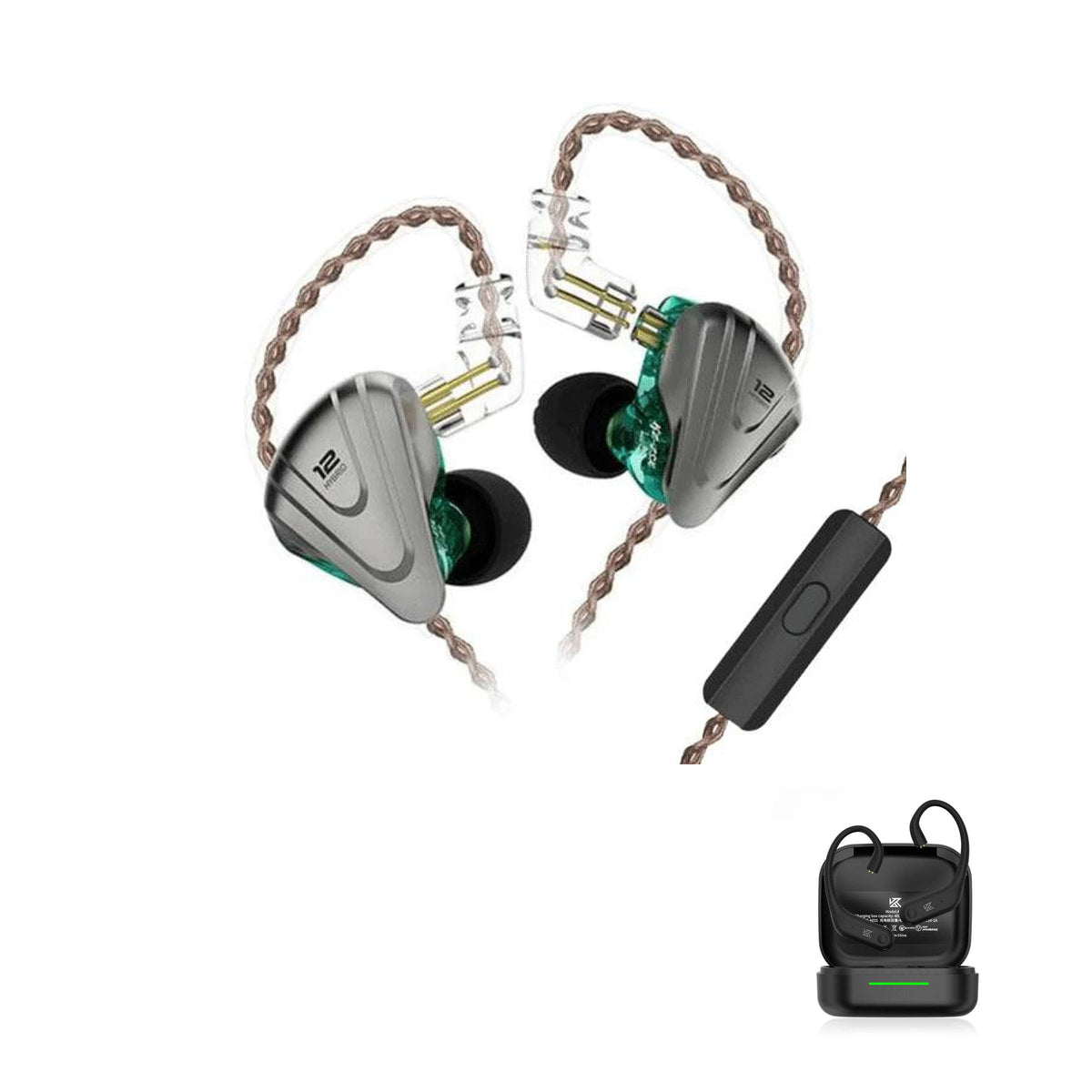 KZ ZSX - 12 Drivers IEM Earphones with KZ AE01 Bluetooth adapter — Cyan / Mic / With Bluetooth