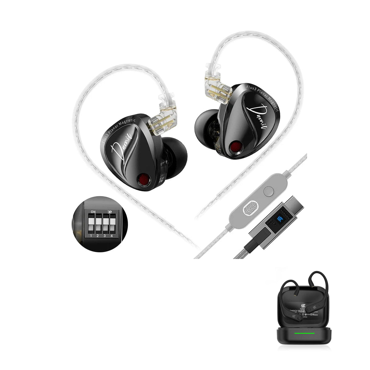KZ Duonic - Three-Magnetic Planar Driver Earphones with KZ AE01 Bluetooth adapter — Tuning / Mic (USB-C) / Bluetooth