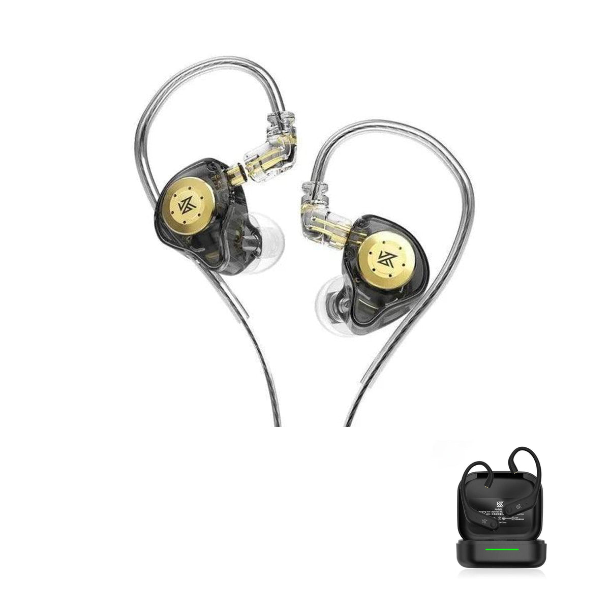 KZ EDX PRO - Dynamic Driver IEM Earphones with KZ AE01 Bluetooth adapter — Black / No Mic / With Bluetooth