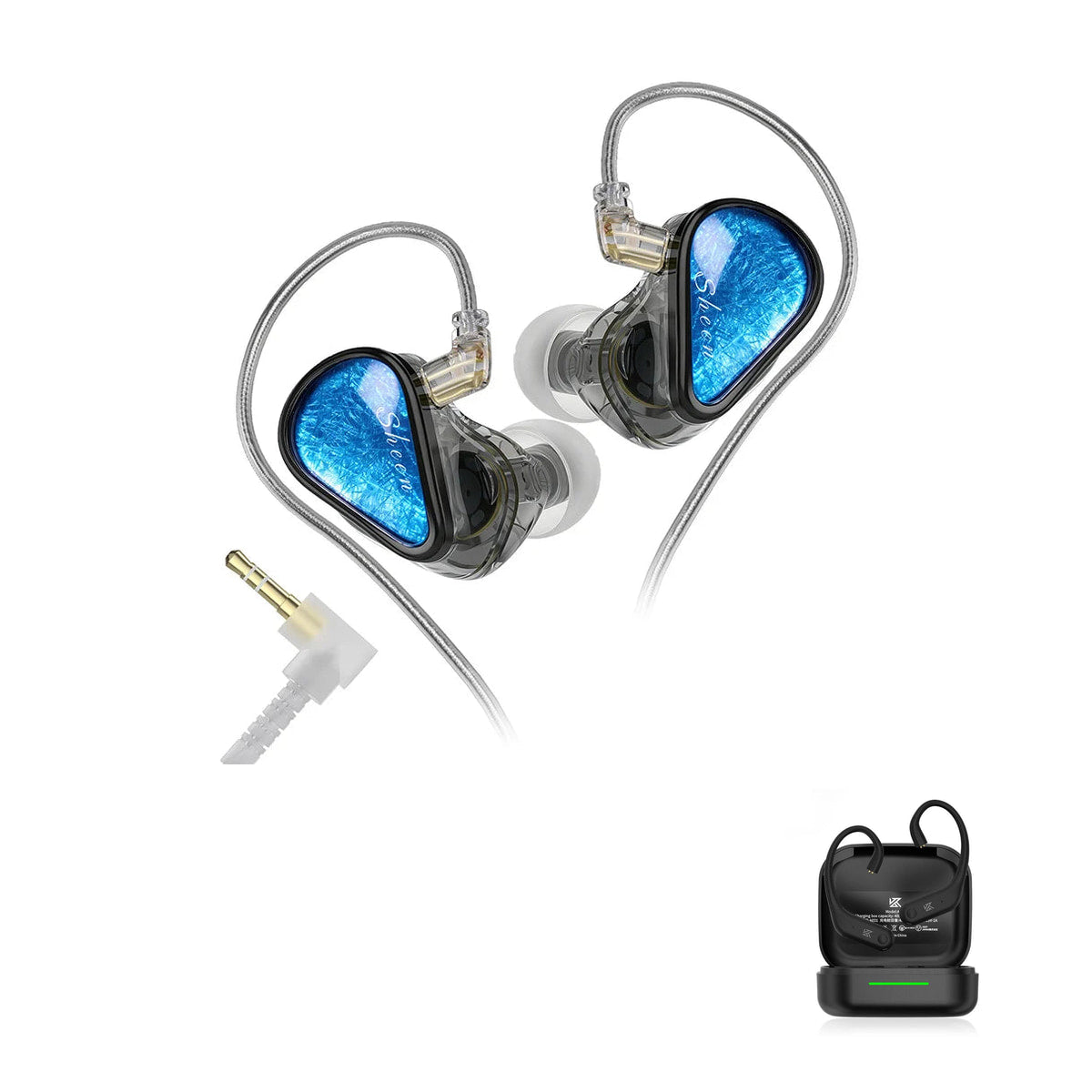 KZ Sheen — Hi-Fi IEM with Dual Dynamic Drivers with KZ AE01 Bluetooth adapter — Black / 3.5mm (No Mic) / With Bluetooth