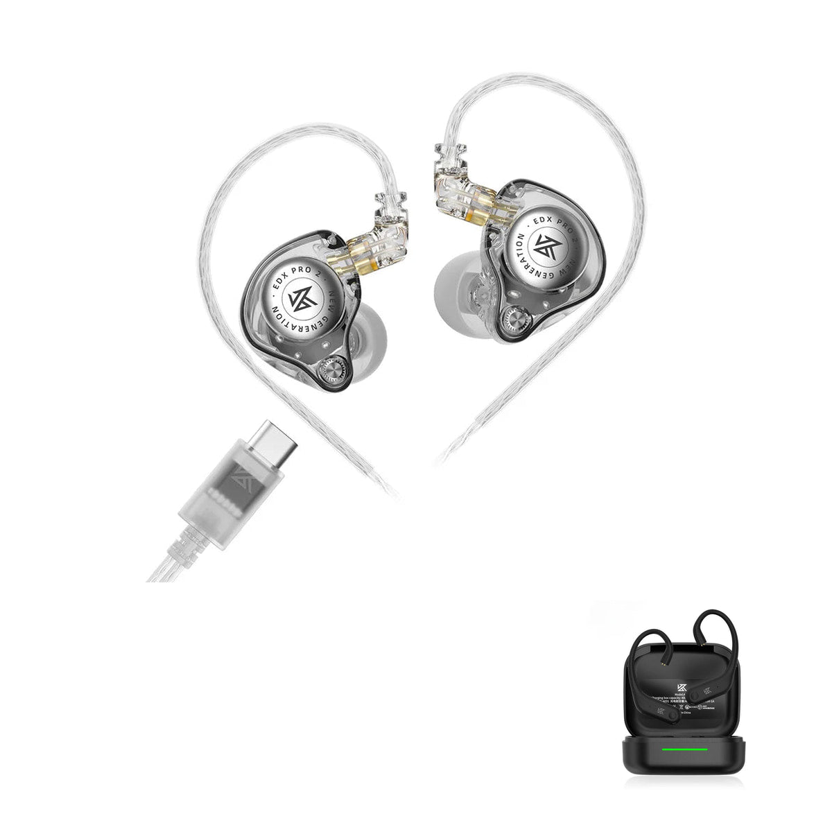 New KZ EDX PRO 2 with KZ AE01 Bluetooth adapter — Clear / No Mic (Type-C) / With Bluetooth