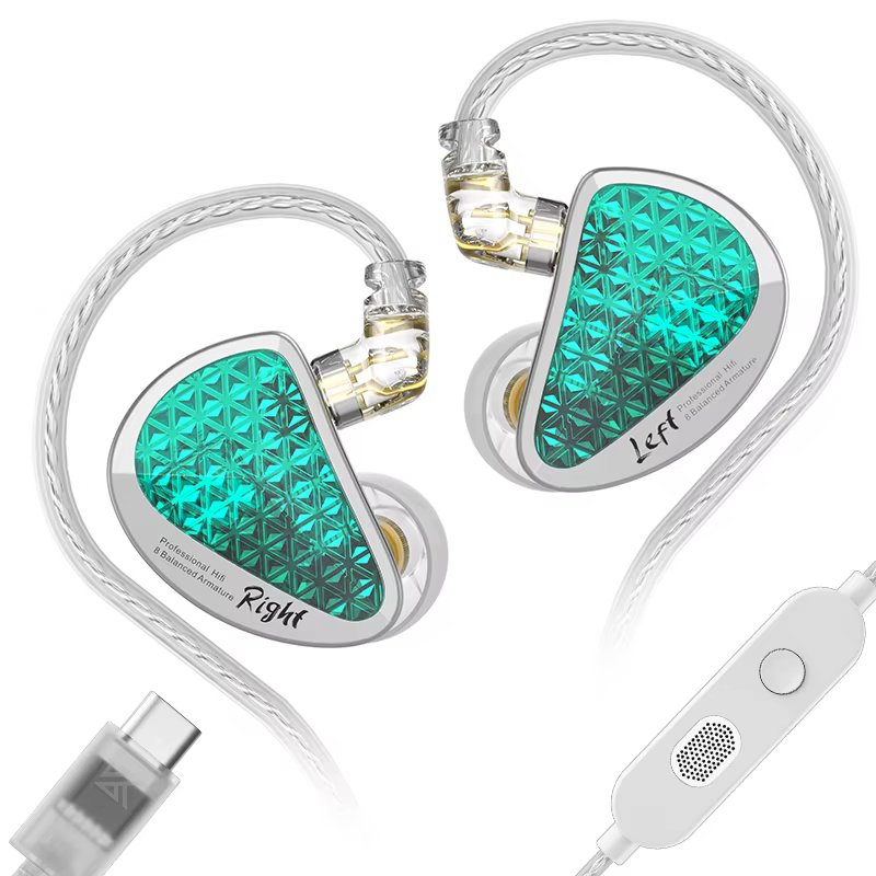 KZ AS16 PRO - 16 Drivers IEM Earphones – Cyan – USB-C (With Mic)