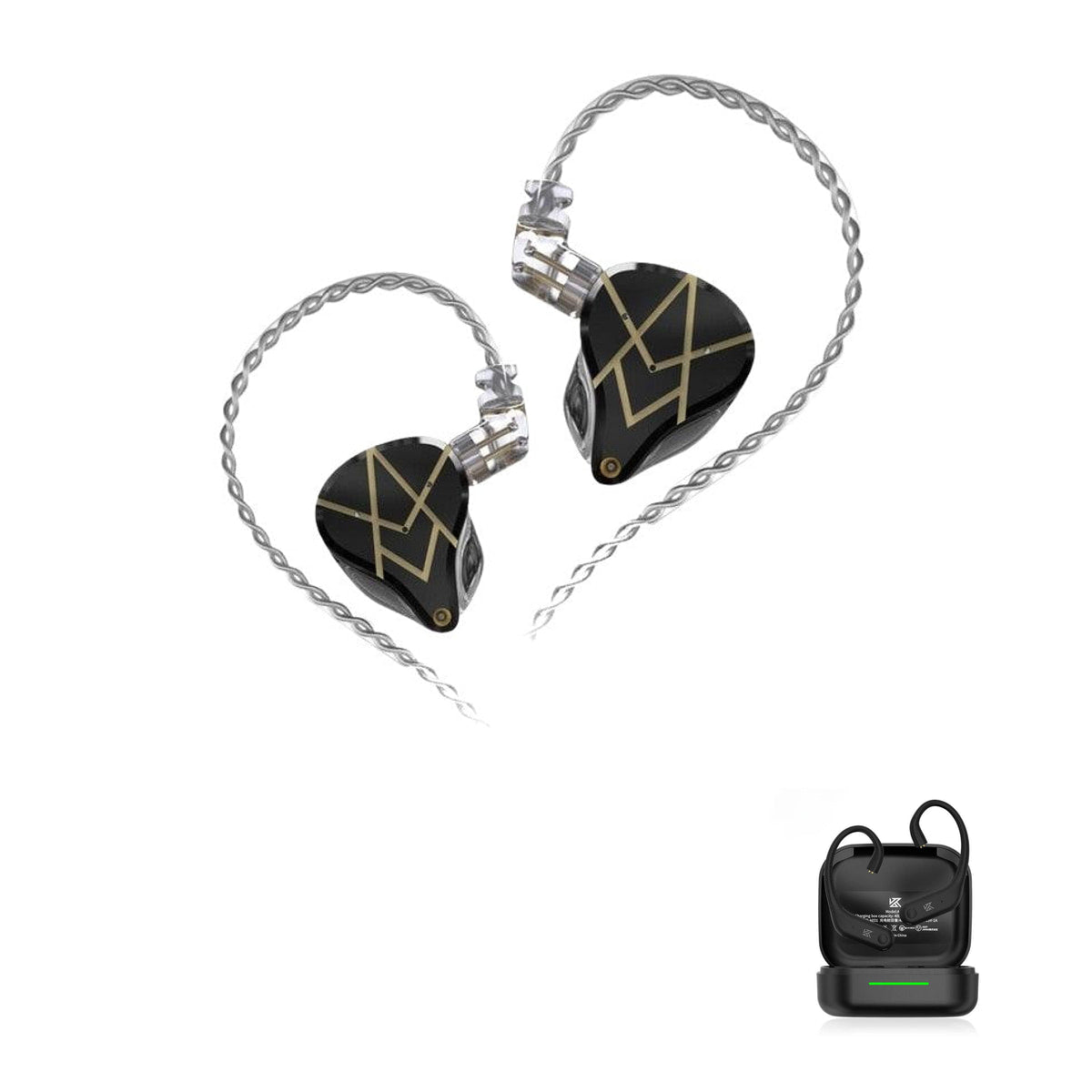 KZ ASX - Professional 20 Drivers IEM Earphones with KZ AE01 Bluetooth adapter — Black / No Mic / With Bluetooth