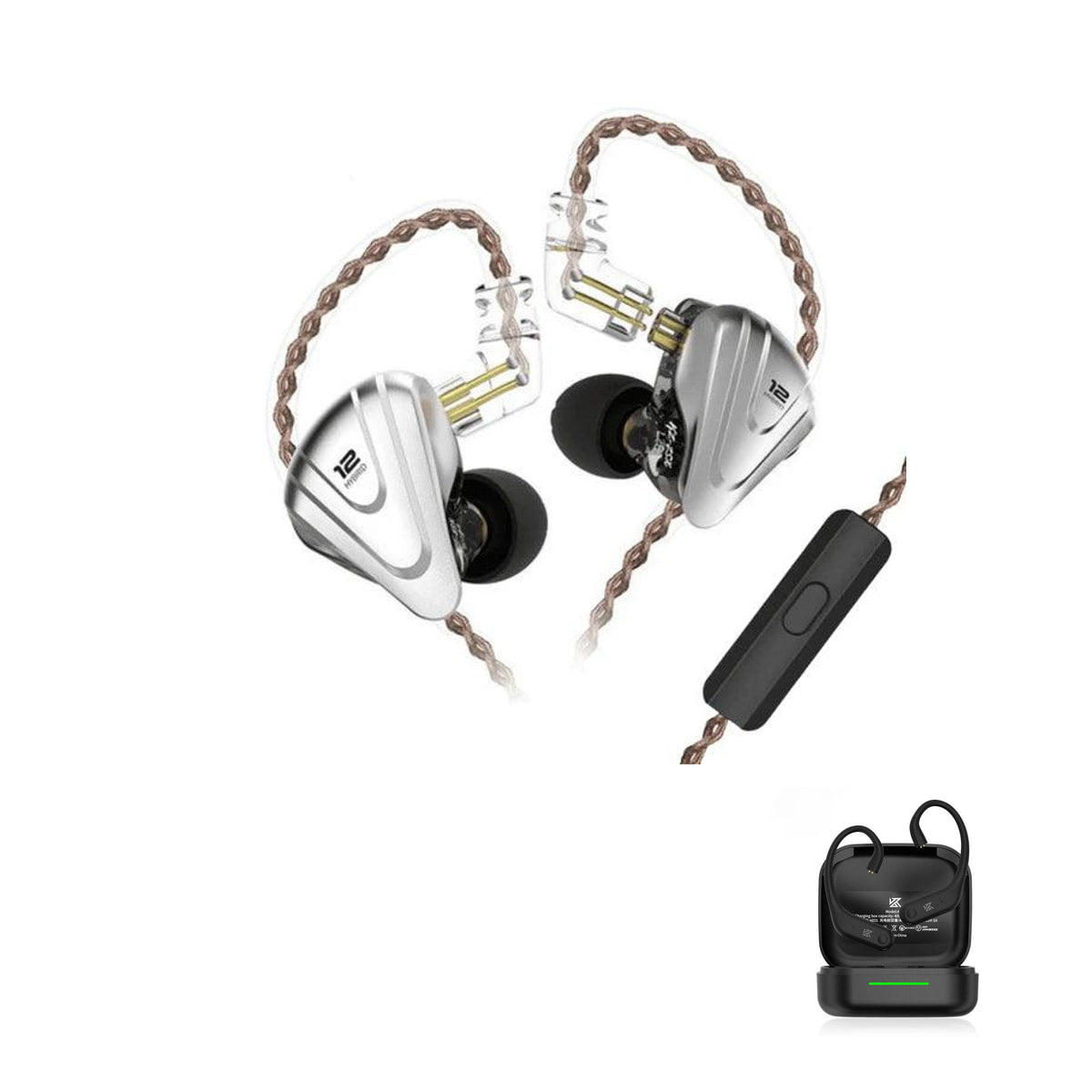 KZ ZSX - 12 Drivers IEM Earphones with KZ AE01 Bluetooth adapter — Black / Mic / With Bluetooth