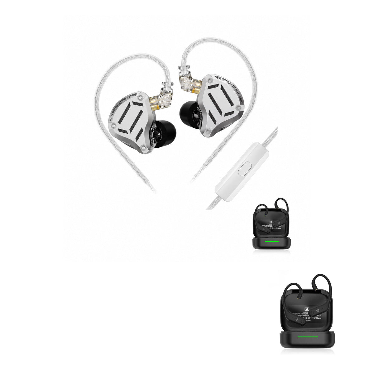 KZ ZS10 Pro 2 Gaming Earphones with KZ AE01 Bluetooth adapter — Silver / Mic / With Bluetooth