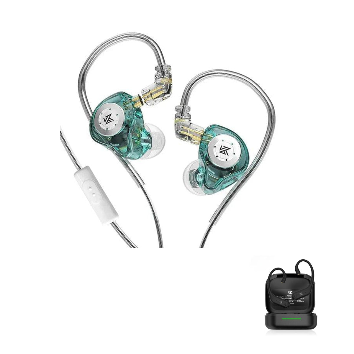 KZ EDX PRO - Dynamic Driver IEM Earphones with KZ AE01 Bluetooth adapter — Cyan / Mic / With Bluetooth
