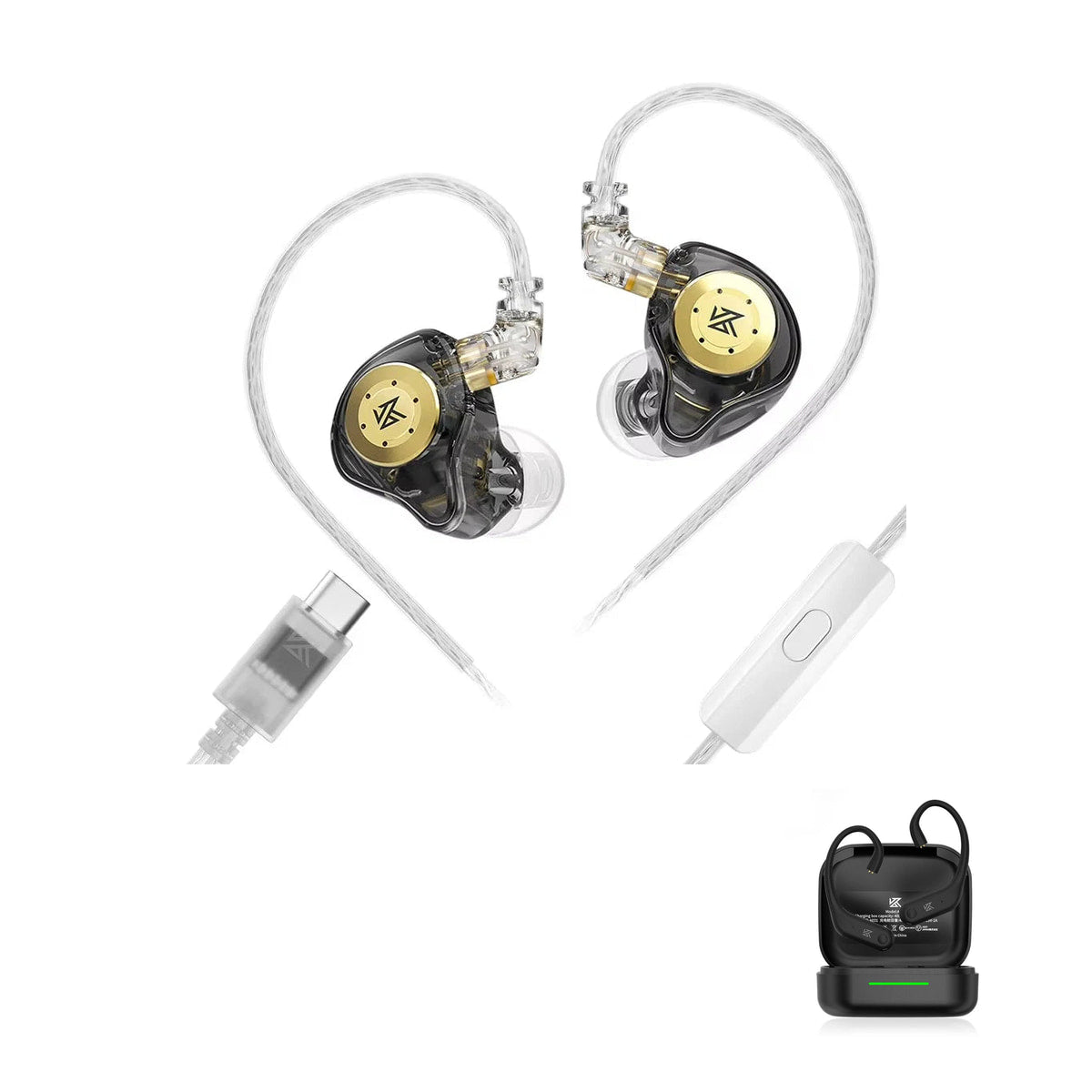 KZ EDX PRO - Dynamic Driver IEM Earphones with KZ AE01 Bluetooth adapter — Black / USB-C (With Mic) / With Bluetooth