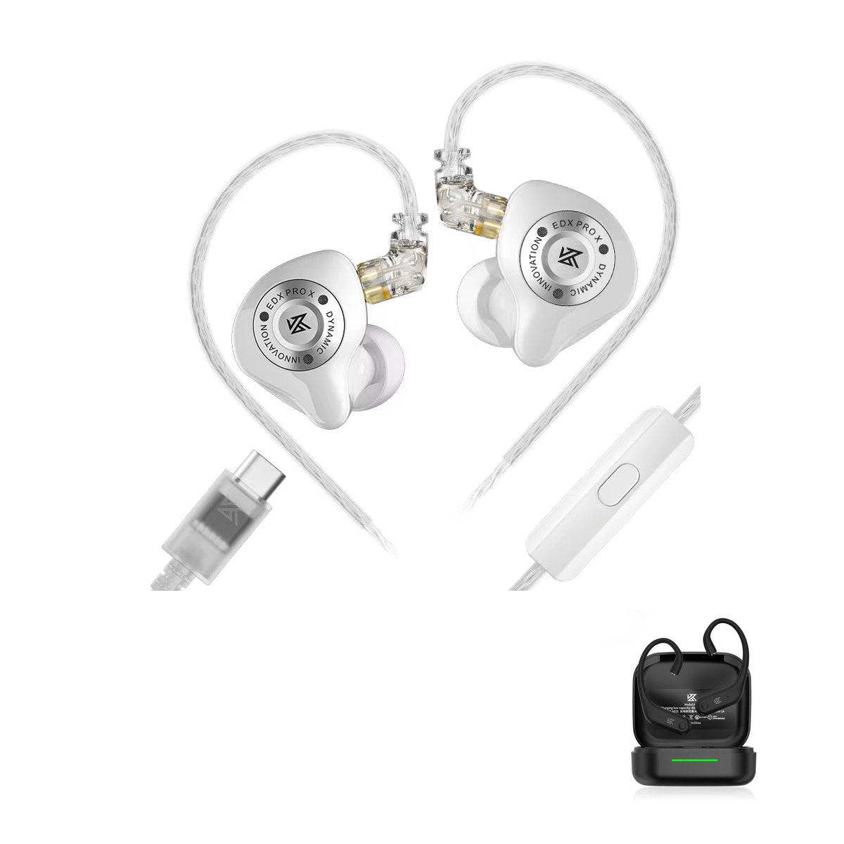KZ EDX PRO X - Dynamic Gaming Earphones with KZ AE01 Bluetooth adapter — White / USB-C (With Mic) / With Bluetooth