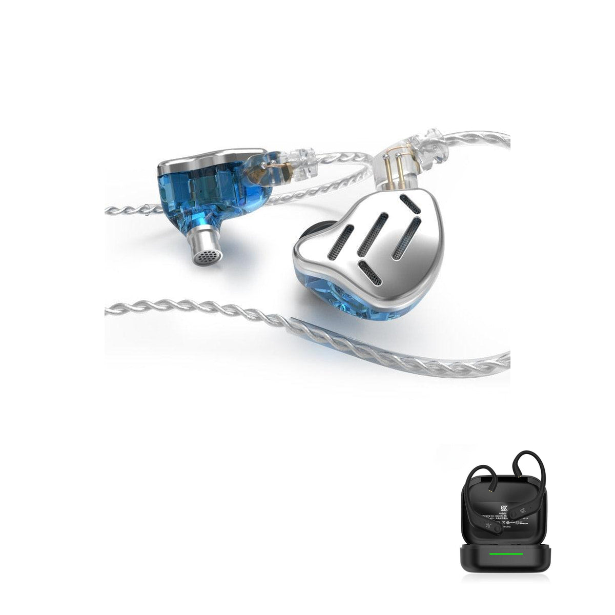 KZ ZAX with KZ AE01 Bluetooth adapter — Silver / No Mic / With Bluetooth