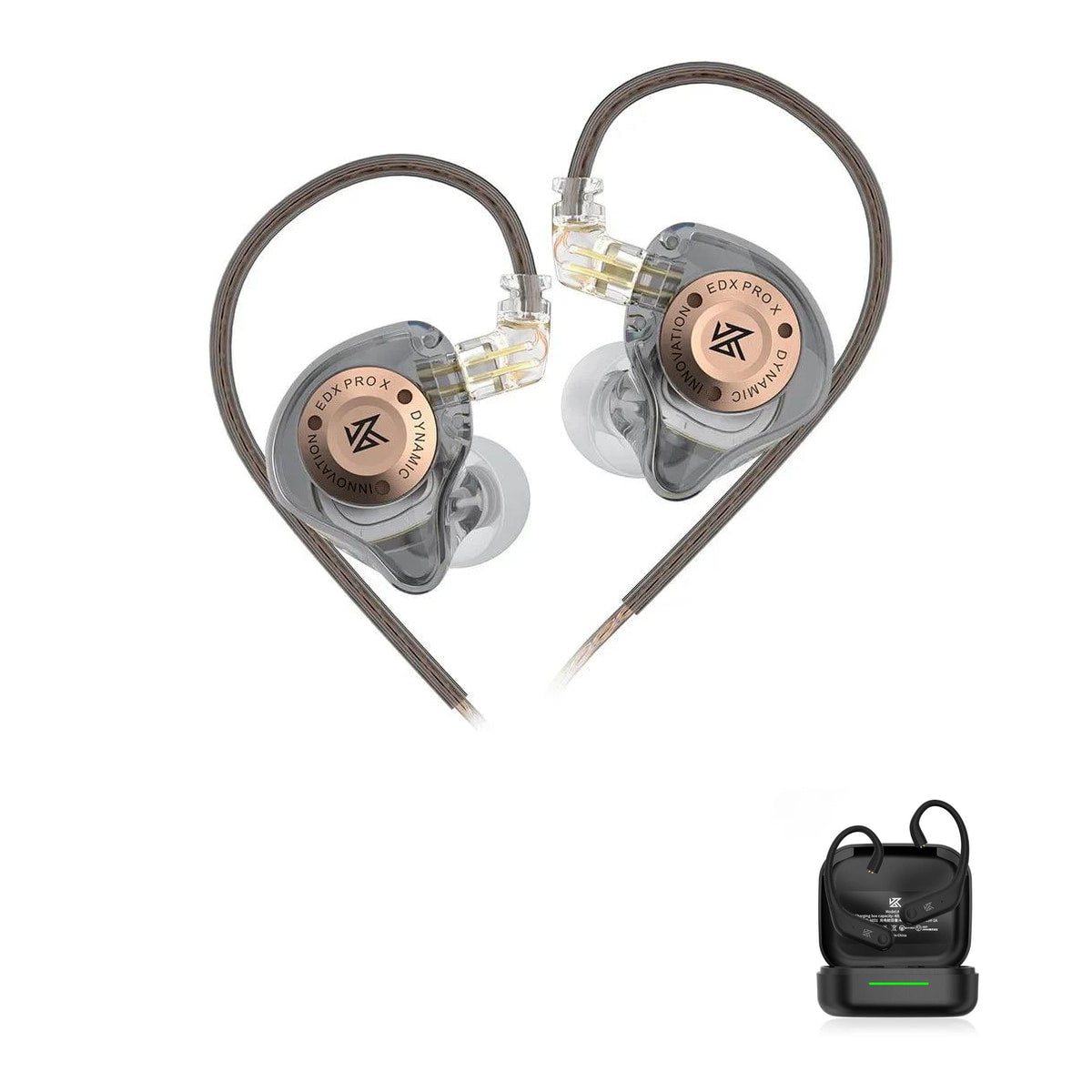 KZ EDX PRO X - Dynamic Gaming Earphones with KZ AE01 Bluetooth adapter — Gray / No Mic / With Bluetooth