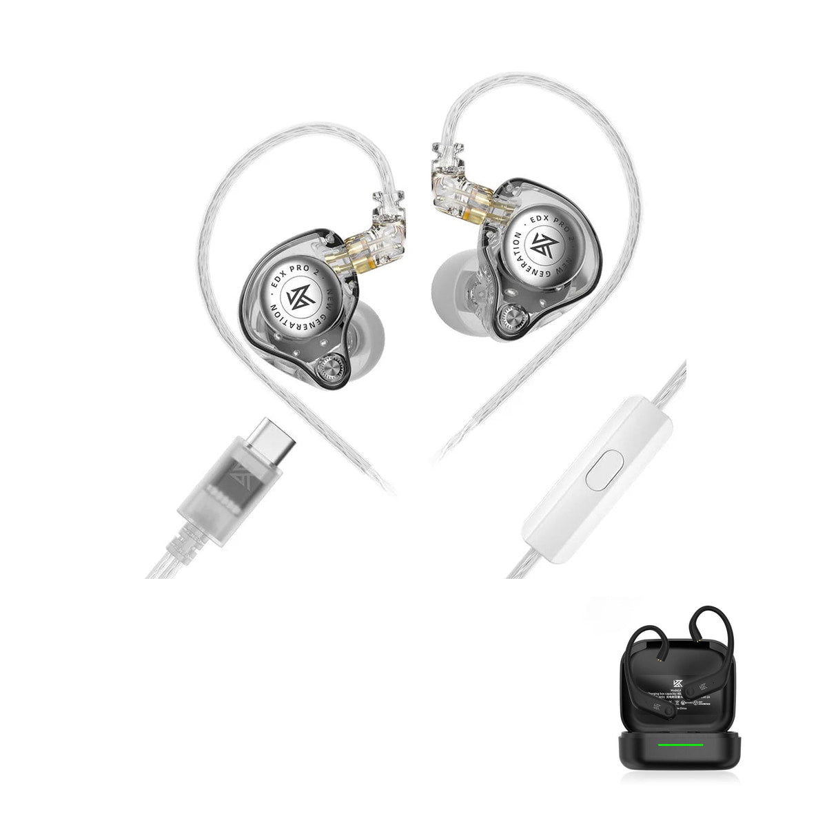 New KZ EDX PRO 2 with KZ AE01 Bluetooth adapter — Clear / Mic (Type-C) / With Bluetooth