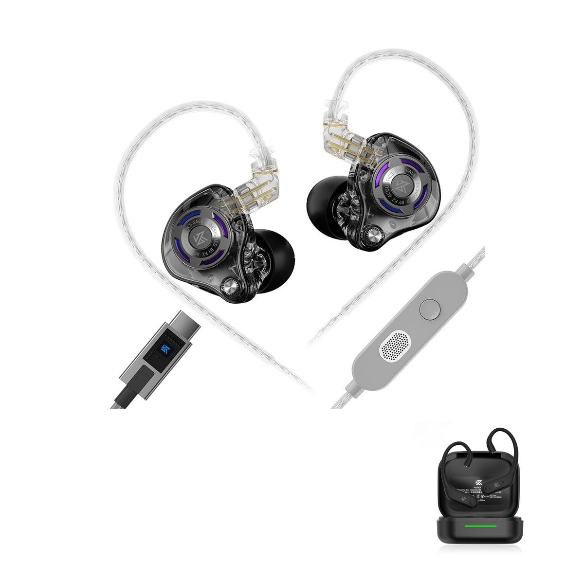New KZ Gale - HiFi In-Ear Gaming Earphones with KZ AE01 Bluetooth adapter — Black Special / Mic (USB-C) / With Bluetooth