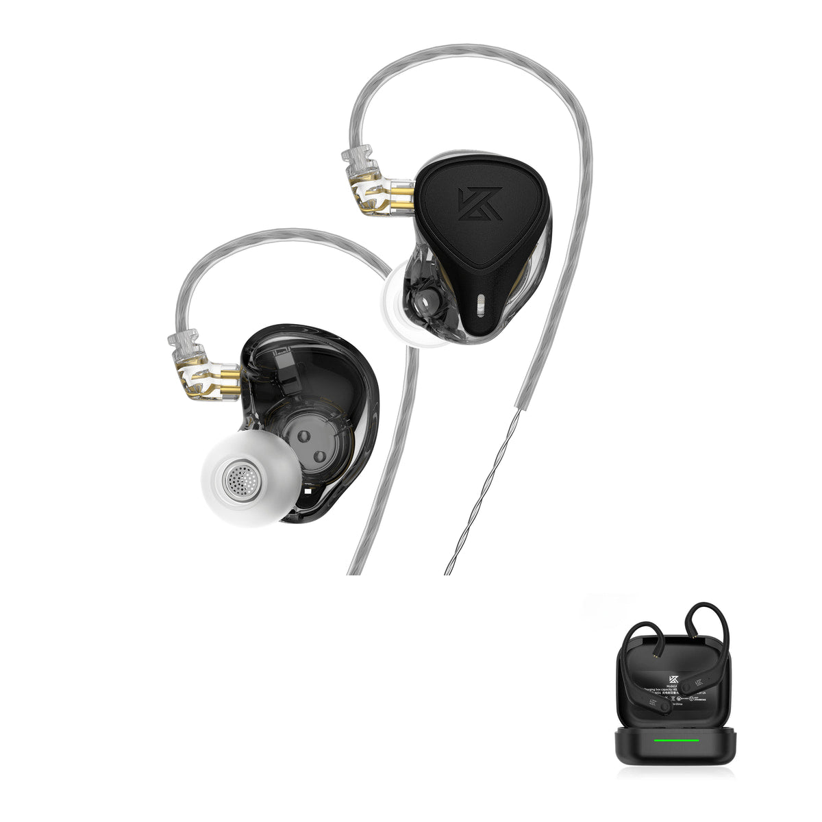 KZ ZEX PRO - 3 Drivers IEM Earphones with KZ AE01 Bluetooth adapter — Black / No Mic / With Bluetooth, Black / Mic / With Bluetooth