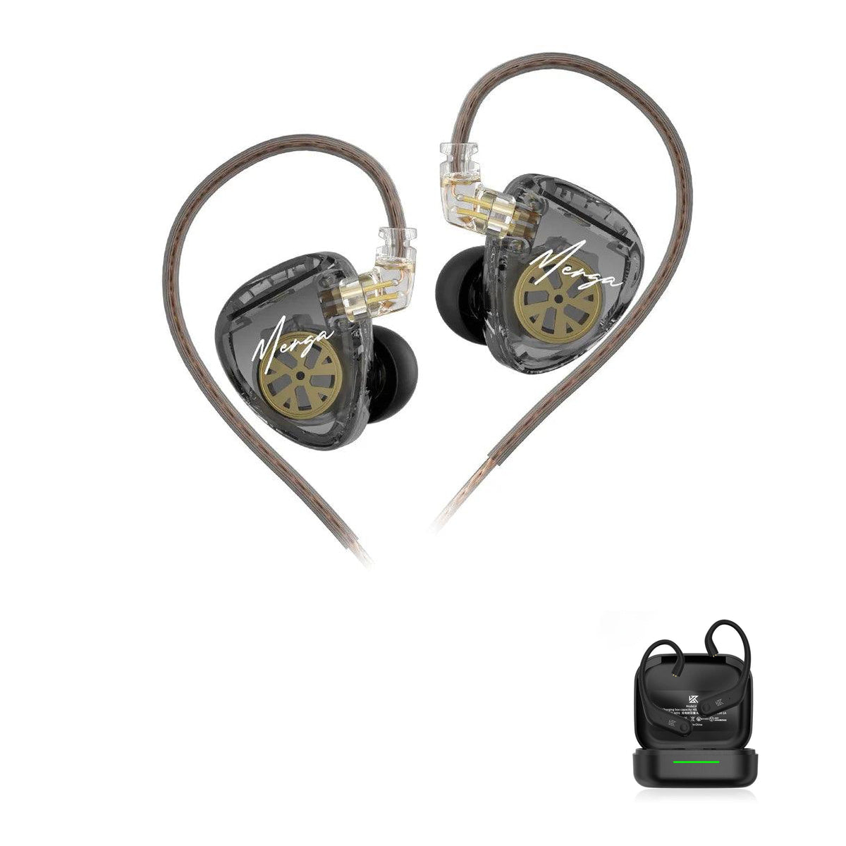 KZ Merga with KZ AE01 Bluetooth adapter — Gold Cable / No Mic / With Bluetooth, Gold Cable / Mic / With Bluetooth
