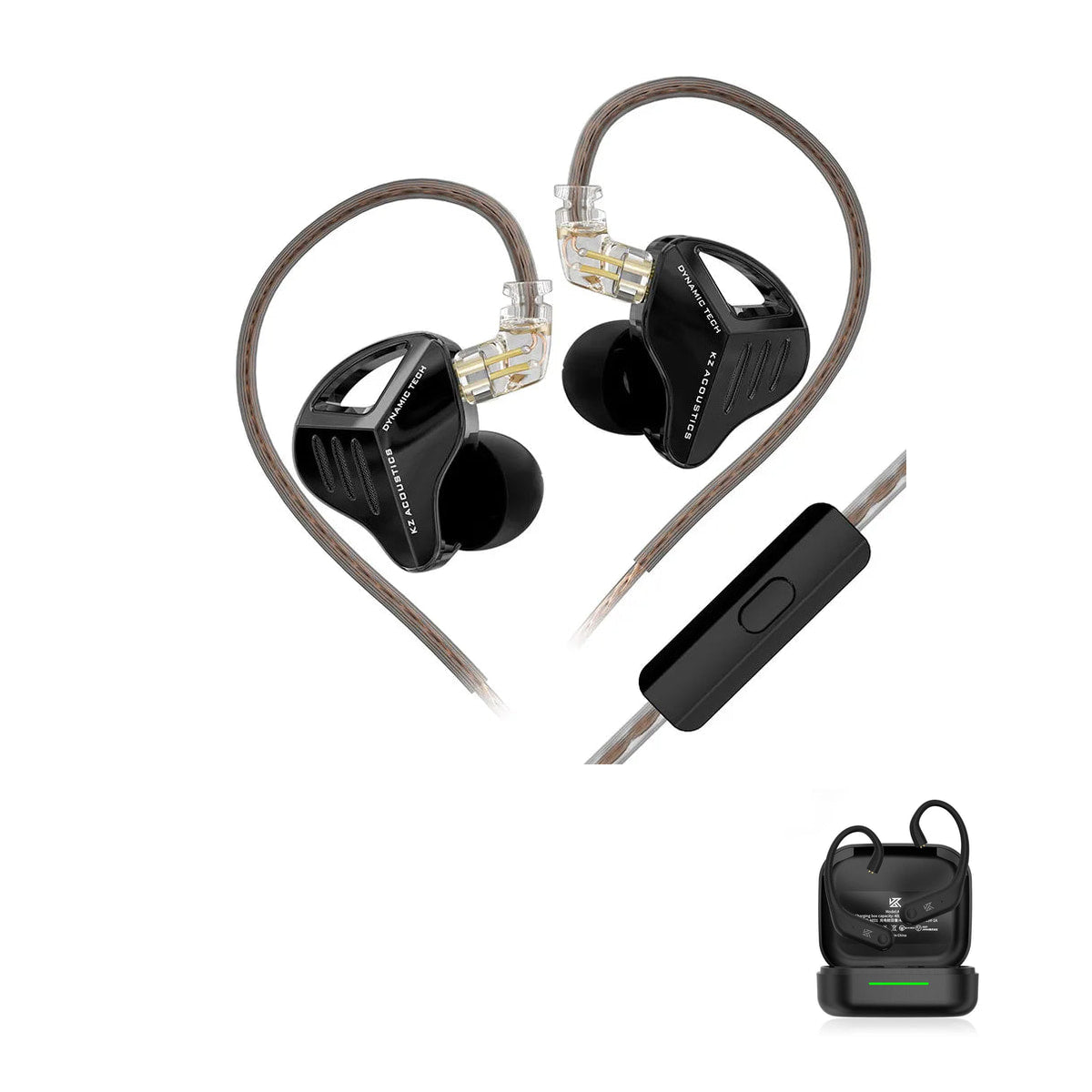 New KZ ZVX Pro with KZ AE01 Bluetooth adapter — Black / Mic / Bluetooth