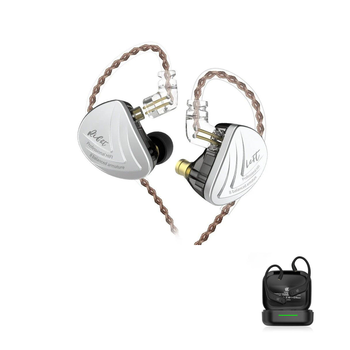 KZ AS16 - 16 Drivers IEM Earphones with KZ AE01 Bluetooth adapter — Black / No Mic / With Bluetooth, Black / Mic / With Bluetooth