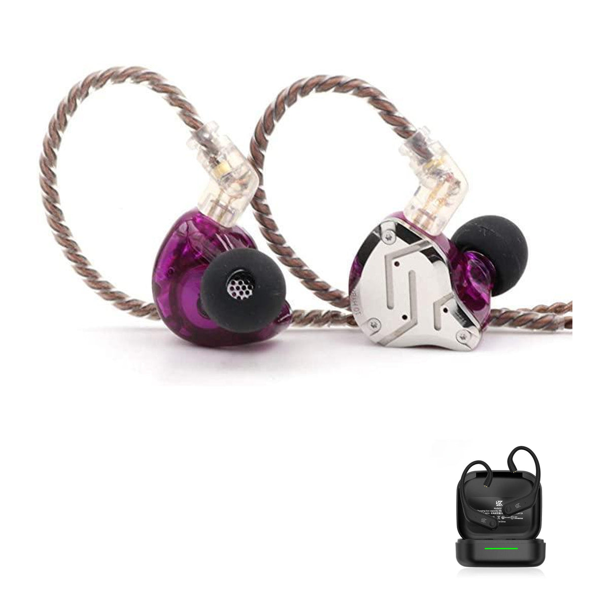 KZ ZS10 PRO - 10 Drivers IEM Earphones with KZ AE01 Bluetooth adapter — Purple / No Mic / With Bluetooth, Purple / Mic / With Bluetooth