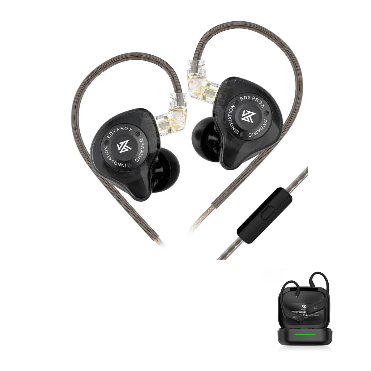KZ EDX PRO X - Dynamic Gaming Earphones with KZ AE01 Bluetooth adapter — Black / Mic / With Bluetooth