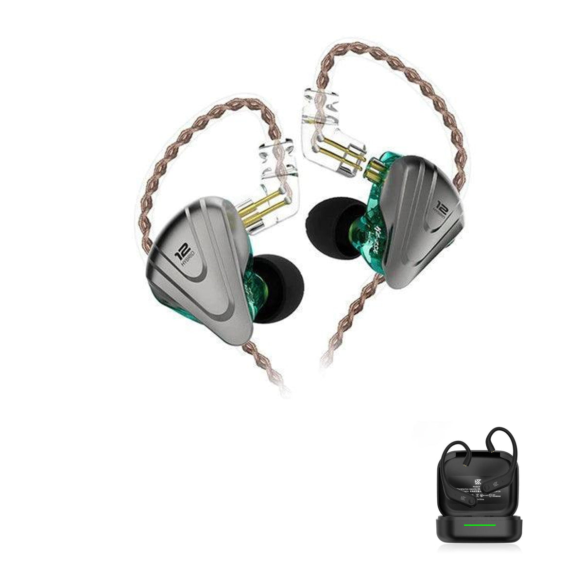 KZ ZSX - 12 Drivers IEM Earphones with KZ AE01 Bluetooth adapter — Cyan / No Mic / With Bluetooth