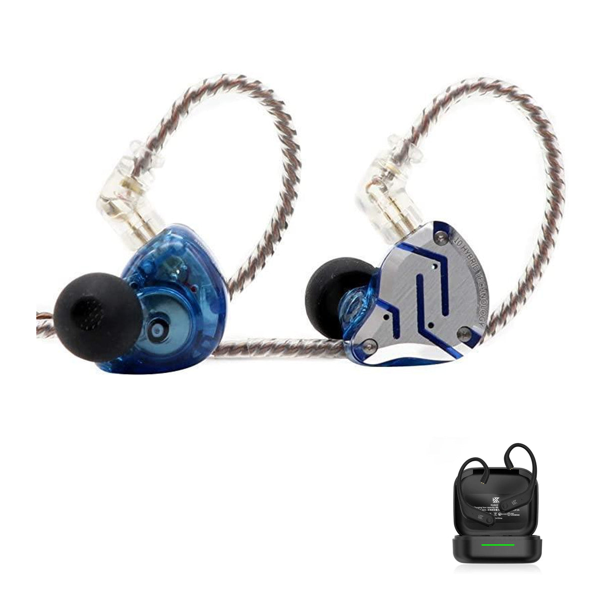 KZ ZS10 PRO - 10 Drivers IEM Earphones with KZ AE01 Bluetooth adapter — Glare Blue / No Mic / With Bluetooth, Glare Blue / Mic / With Bluetooth