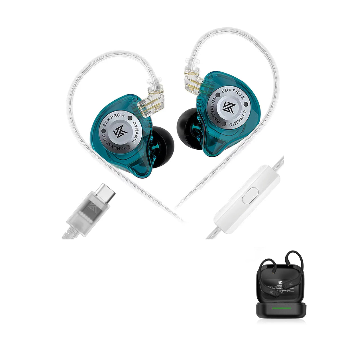 KZ EDX PRO X with KZ AE01 Bluetooth adapter — Cyan / USB-C (With Mic) / With Bluetooth