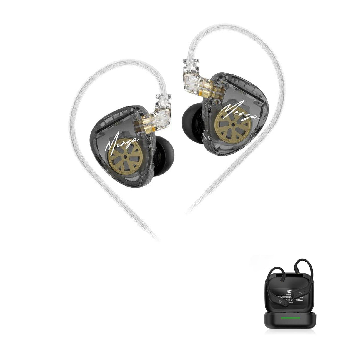 KZ Merga with KZ AE01 Bluetooth adapter — Silver Cable / No Mic / With Bluetooth, Silver Cable / Mic / With Bluetooth