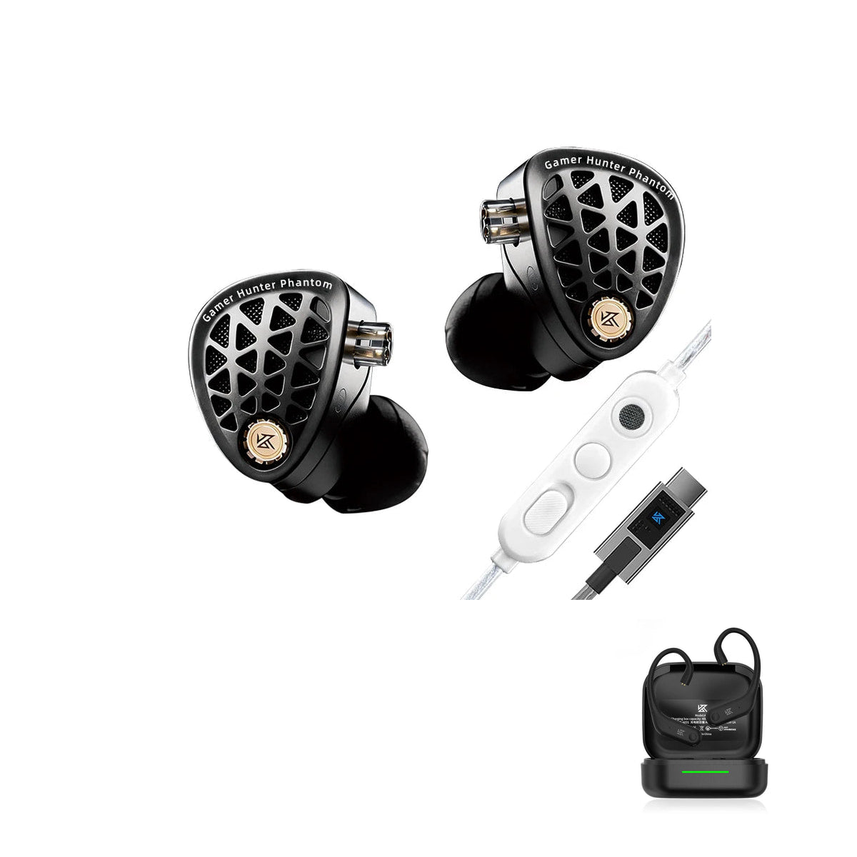 KZ Phantom – Flagship Hi-Fi Gaming Earphones with KZ AE01 Bluetooth adapter — Mic - Type-C / Bluetooth