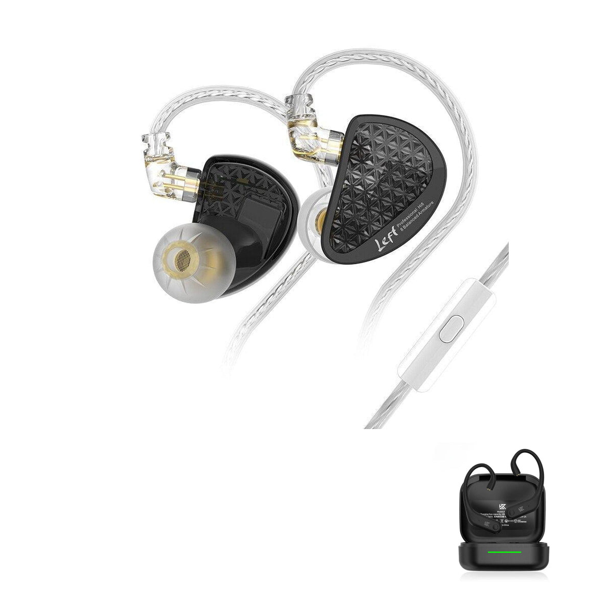 KZ AS16 PRO - 16 Drivers IEM Earphones with KZ AE01 Bluetooth adapter — Black / Mic / With Bluetooth